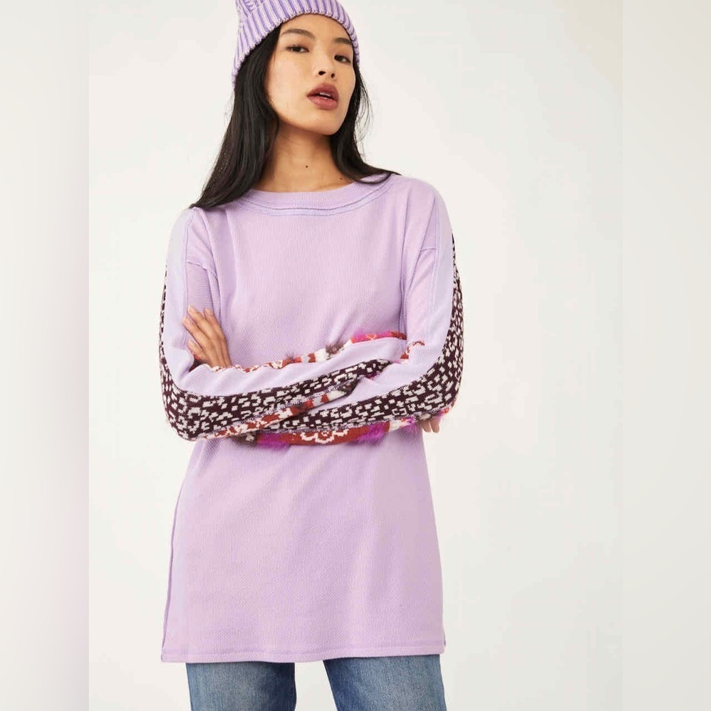 Free People On My Way Cuff Top Lavender Purple Size XS Oversized - Picture 4 of 12